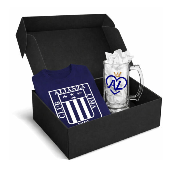 Box Alianza Lima – T-shirt Azul Navy + Vaso Cervecero | Nací, crecí y moriré aliancista