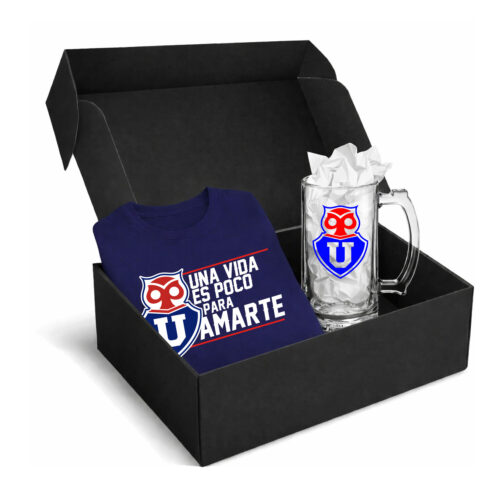 Box Universidad de Chile – T-shirt Azul Navy + Vaso Cervecero | Más que una pasión, un sentimiento