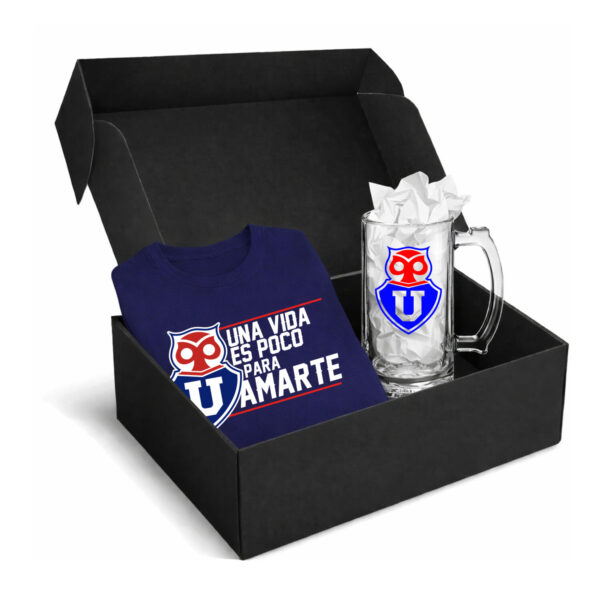 Box Universidad de Chile – T-shirt Azul Navy + Vaso Cervecero | Más que una pasión, un sentimiento