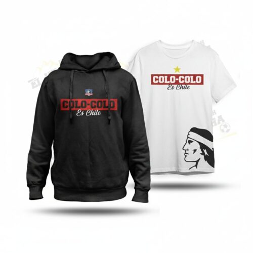 Pack Colo-Colo Hoodie Negro + T-Shirt Blanca